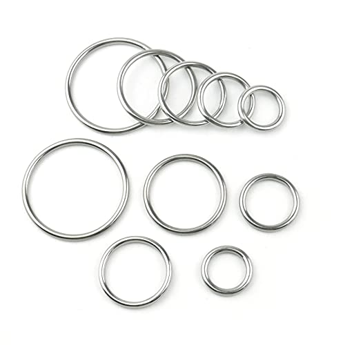 50 Pcs Stainless Steel Smoothing Welded O-Ring, 15/20/25/30/40mm Inside Diameter Metal Round Rings for Camping Belt, Dog Leashes, Hardware (Thickness 3mm, 10 of Each)
