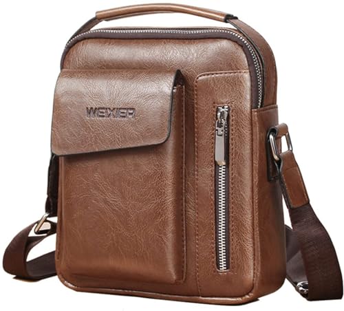 Messenger Bag for Men Crossbody Shoulder Purse Small Vintage PU Leather Satchel Pouch Side Crossover Handbag - color: Mens Crossbody Bag for Brown