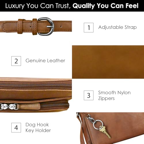 ili New York Genuine Leather Crossbody Bags for Women - Premium RFID Blocking Shoulder Bag Organizer with Adjustable Strap - color: Antique Saddle