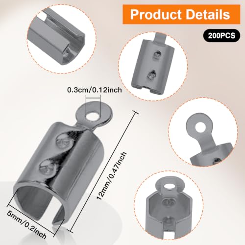 200pcs Fold Over Cord Ends Crimp End Tips Stainless Steel Cord Crimp End Tips Leather Ribbon Ending Clasp Tips Jewelry Connector for Bracelets Leather Jewelry Making(Gun Black) - color: gun black