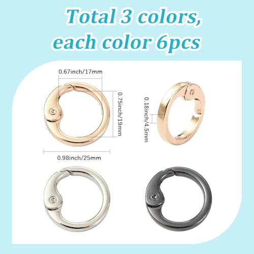 SUNNYCLUE 1 Box 18Pcs Spring Gate Rings Trigger Spring O Ring 1 Inch Metal Trigger Round Snap Buckle Keyring Hooks Clip Snap Clasp for Keychain Supplies DIY Crafts Bags Purses Handbags Strap Making - color: Gold, Silver