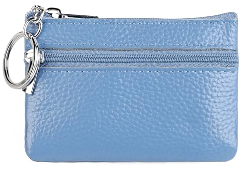 Women's Leather Small Coin Purse with Keychain, Mini Card Holder Case (Light Blue) - color: Light Blue