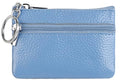 Women's Leather Small Coin Purse with Keychain, Mini Card Holder Case (Light Blue) - color: Light Blue