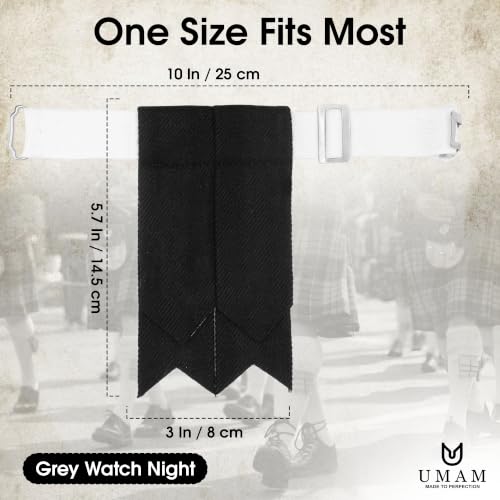 Kilt Flashes for Men with Heavy Buckle Adjusters, Plain & Tartan Kilt Sock Flashes. - color: Black Plain 022flbu