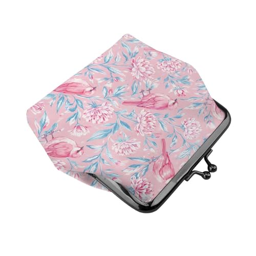 Kiss-lock Coin Purse for Women Change Purses Cute Small Coin Pouch Tiny Coin Wallet (Pink Birds Floral) - color: Pink Birds Floral