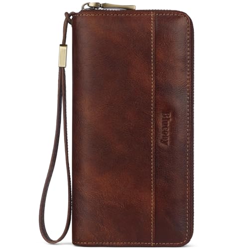 Leather Wallet Women Wristlet RFID Blocking Large Capacity Long Wallet For Women Card Holder With Zip Coin Pocket(darkbrown) | RFID Blocking - color: a2-darkbrown