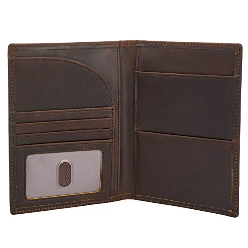 Polare Leather Passport Holder RFID Blocking Travel Bifold Wallet - color: Dark Brown
