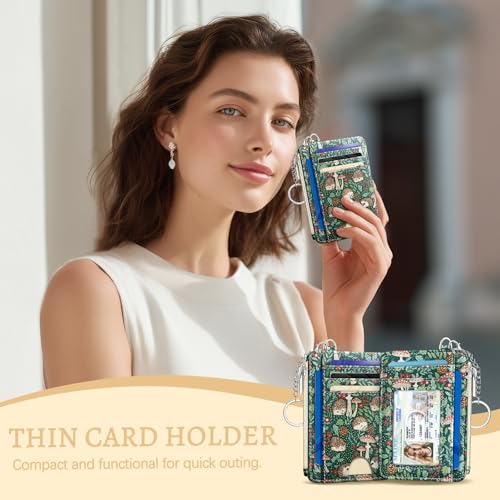 Kelvoris Credit Card Holder Small Wallet Women, Slim RFID, Cute Hedgehog | Keychain, Zipper Coin Pocket, Front Pocket Thin Travel Card Case, Minimalist, 6 Card Slots, 1 ID Window, Ladies Gifts Woman - color: Hedgehog