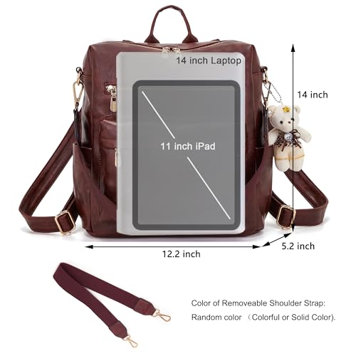 Soperwillton Women Backpack Purse Shoulder Handbags Travel Bag Set 2pcs | Soft PU Leather,Large Capacity,Many Pockets,with a Functional Wallet,with a Detachable Shoulder Strap,Multipurpose Design - color: Deepred