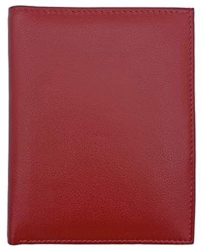 Red RFID Genuine Leather Passport Wallet - color: Red