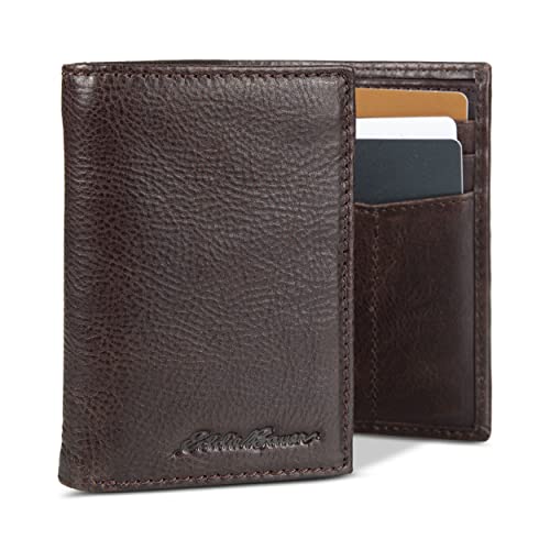 Eddie Bauer Men Signature Trifold Wallet - color: Leather Logo - Brown