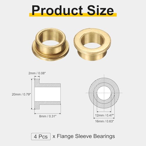 uxcell 4Pcs Flange Sleeve Bearings,12mmBorex16mmODx8mm L,Sintered Bronze | Self-Lubricating Bushings - size: 12x16x8mm