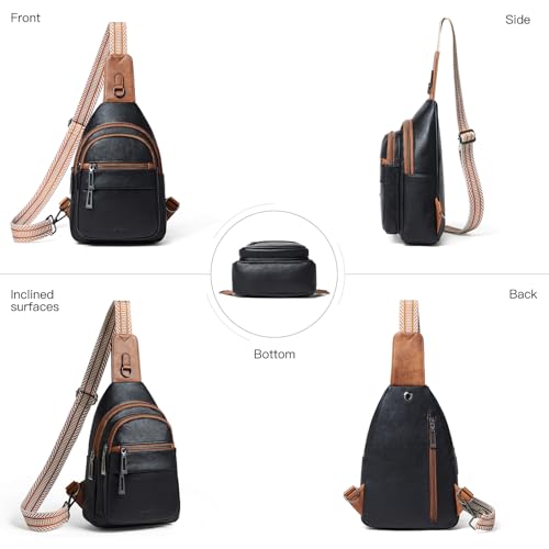 Leresas 7L Sling Bag for Women Crossbody Bag Sling Purse Fanny Packs Vegan Leather Chest Bag Trendy Handbag Travel Anti Theft - color: Black/Brown