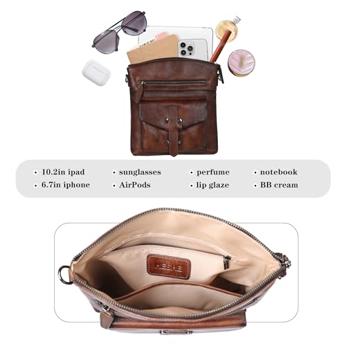 HESHE Leather Crossbody Bags for Women Shoulder Handbags Satchel Purse | Spacious Medium Crossover Shoulder Purse with Adjustable Sling Straps Lightweight Hobo Bags for Work,Travel and Daily Use - color: Coffee