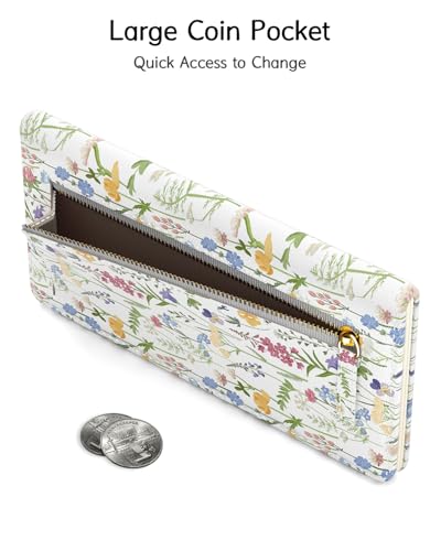 Nipichsha Womens Wallet, RFID Slim Wallets for Women, Thin Ladies Credit Card Holder Purse, Cute Leather Bifold Clutch Billfold with 11 Card Slots & ID Window, Colorful Flowers - color: Colorful Flowers