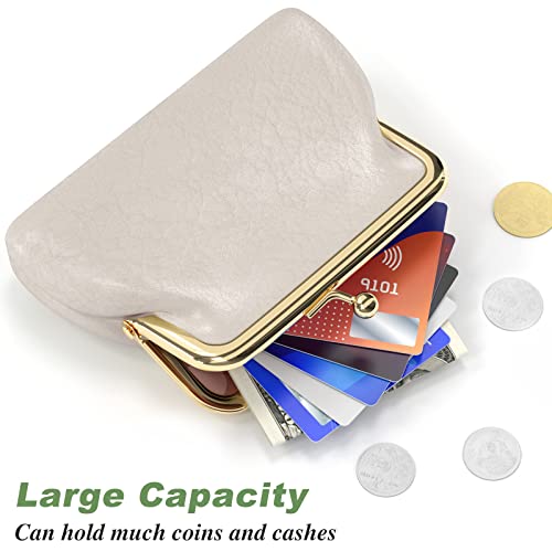 Coin Purse, Small PU Leather Change Purse, Coin Wallet with Clasp | Womens Leather Mini Wallet ID Credit Cards Cash Coin Holder Case Organizer Puse with Clasp - color: Apricot