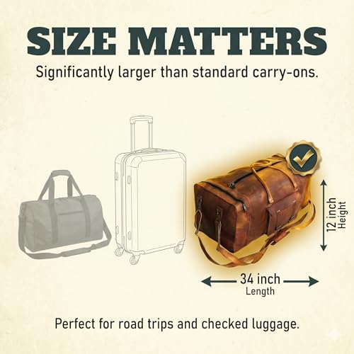 Leather Duffle Bag for Men Luggage Handmade Travel Bag Carry On Luggage Weekender Bags Overnight Gym Sports Cabin Holdall Bag For Airplanes Men And Women (34 Inch Brown) - size: 34 inch