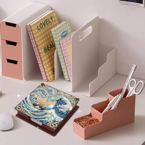 JISHSHAY Diamond Painting Note Box Sea Wave Diamond Art Sticky Note Holder Gem Art Notecard Box Gem Painting Mosaic Kits for Adults Embroidery Kit Memo Pad Holder, Contains 160 Sheets of Paper - color: Sea Wave