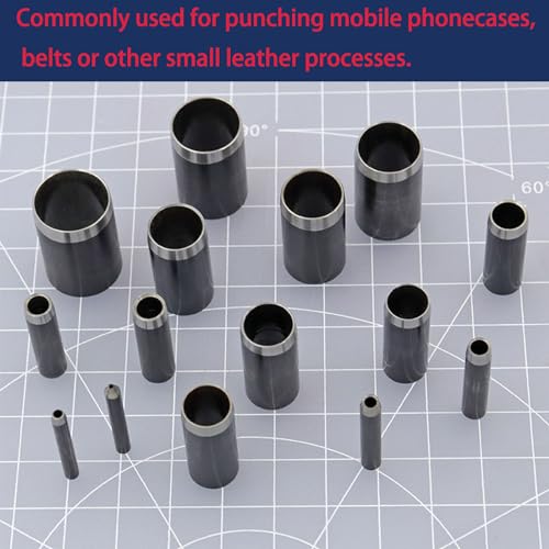Yayatty 16 PCS Leather Hole Punch Set, 15 PCS Round Shape Leather Punch Cutter Tool with Perforated Matting, Leather Punch Tool for Leather Craft - style: 16PCS