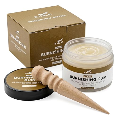 Leather Burnishing Gum Edge Finish Kit – Clear Leather Edge Sealer for Smooth Glossy – 4oz with Wood Slicker