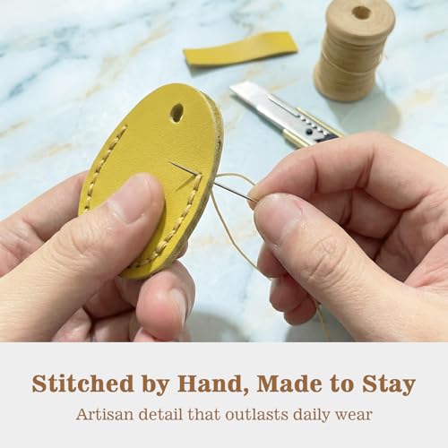 Genuine Leather Airtag Holder Compatible with Apple AirTag Keychain 2nd & 1st Gen, Handmade Air Tag Holder with Key Rings, Hidden Airtag Case Accessories - Yellow - color: Yellow