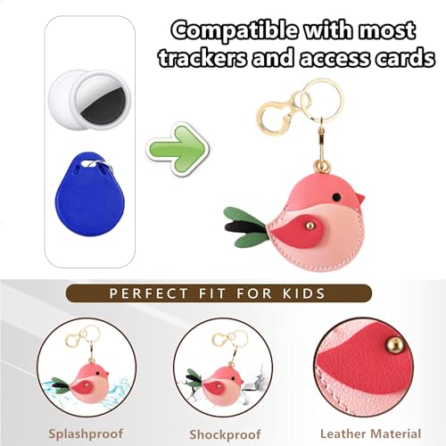 BORKUANA PU Leather Keychain holder Protective Case Compatible with AirTag - color: Bird D