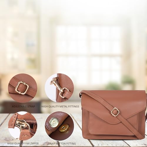 Ozora Genuine Leather Crossbody Purse for Women, Shoulder Bag - color: Tan Ndm