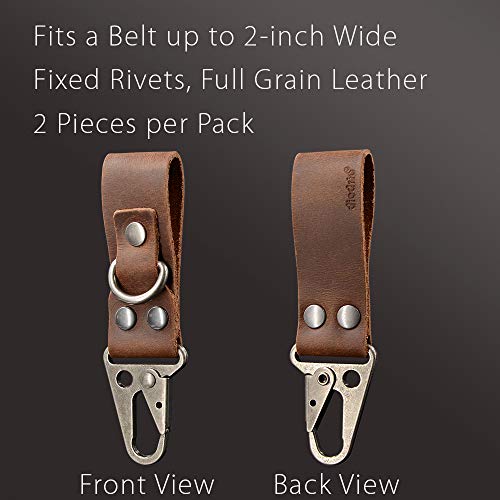 diodrio EDC Leather Strap Keychain Holder, Heavy Duty Belt Clip Key Ring Fob Holder. 2 per Pack. - color: Chestnut