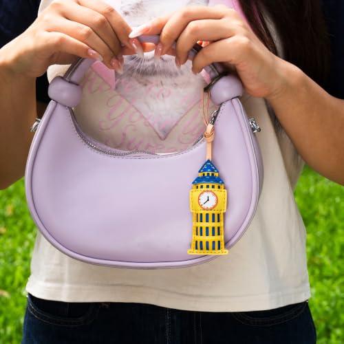 Travel Icon Leather Charm Keychain - Hand-Sewn Bag Charm for Car, Backpack Decoration, Gift for Women Men Kids - color: Bigben