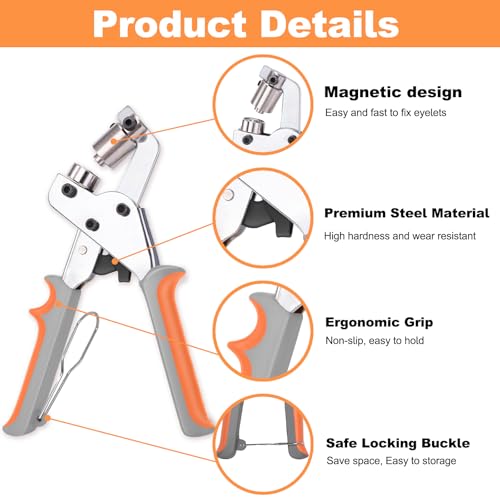 Grommet Tool Kit with 300 Sets 3/8 Inch Grommets, Heavy Duty Grommet Kit with Storage Bag, Grommets Pucher with Hole Punch and Eyelets, Eyelet Pliers Kit for Tarp, Fabric, Banner, Canvas - size: 3/8in-300 Sets with Bag