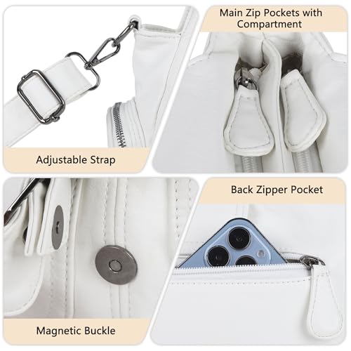 Angel Kiss Hobo Bags for Women Vegan Leather Shoulder Purses and Handbags Ladies Roomy Tote Bags Purse with Crossbody Strap - color: White