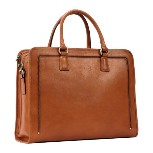 Banuce Italian Full Grain Leather Briefcase for Women Fits 15.6" Laptop | Eco-friendly Leather,Paded Laptop Compartment,Travel-friendly Luggage Strap,Detachable Strap,Office Work,Business Travel - color: Yellow Brown