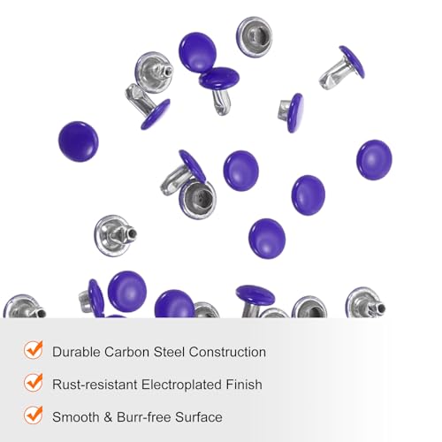 HARFINGTON 100 Sets Double Cap Leather Rivets, 6x6mm Round Cap Tubular Metal Studs Leather Crafting Rivets for Fabric Belt Pet Collar Boot Bag Repair and Decoration, Purple - color: Purple, size: 6x6mm
