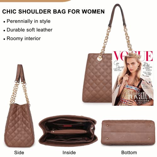 Montana West MEDIUM Tote Bag for Women Quilted Chain Handbags Shoulder Purse - color: 040brown