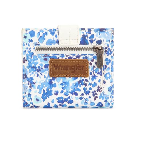 Montana West X Wrangler Small Women's Wallet Slim Simple Girls Wallet RFID Credit Card Holder Minimalist Zipper Coin Pocket - color: Indigo Watercolor Petal