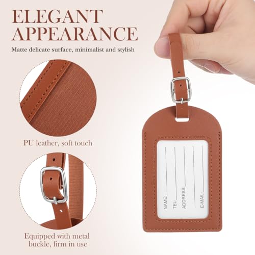 3/6Pcs PU Leather Luggage Tags with Adjustable Strap and Transparent Window for Suitcases Travel Bag Id Labels Durable Multi Purpose Baggage Tags for Frequent and Business Travelers