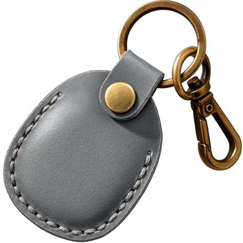 Genuine Leather AirTag Holder Compatible with Apple AirTag 2nd Gen & 1st Gen, Handmade Leather Air tag Keychain with Key Rings, Hidden Air tags Case Accessories - Grey - color: Grey