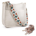 Crossbody Bag for Women Wide Guitar Strap Multi-Pocket Hobo Bag - color: White