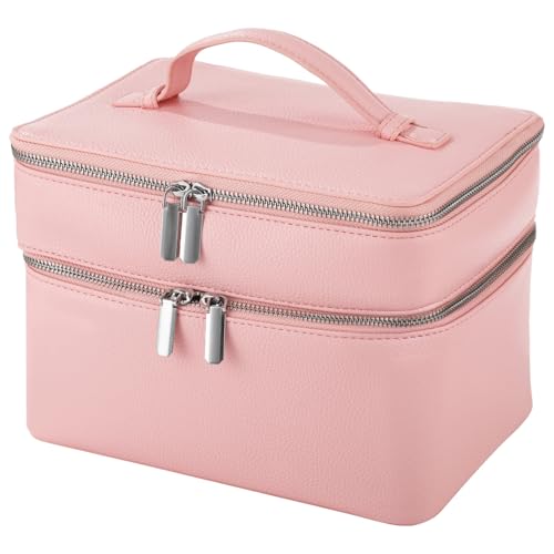 Makeup Vanity Bag for Women - Large Capacity Cosmetic Organizer with Removable Liner, Waterproof PU Leather Skincare Bag, Portable Chic Cosmetic Make Up Case for Skincare, Accessories,StyleC, Pink - color: Pink, size: StyleC