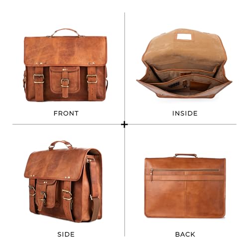 BERLINER BAGS Genuine Leather Messenger Bag For Men Berlin XL- Brown | Briefcase For Travel & Work, Adjustable Strap, 15.6" Laptop Slot, Trolley Sleeve, Phone Pocket, Pen Loops, Key Carabiner - color: Brown XL