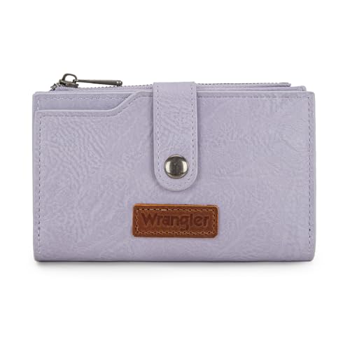 Wrangler Wallet for Women Bifold Card Holder with Zipper and ID Window - color: A-Purple