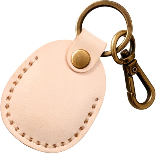 Genuine Leather AirTag Holder Compatible with Apple AirTag 2nd Gen & 1st Gen, Handmade Leather Air tag Keychain with Key Rings, Hidden Air tags Case Accessories - White - color: White