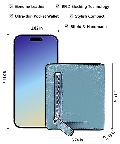 Small Leather Wallet for Women, Ladies Credit Card Holder RFID Blocking Women's Mini Bifold Pocket Purse - color: Gray Blue Rfid Blocking