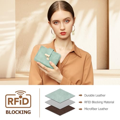 HUANLANG Small Wallets Women RFID Blocking Ladies Wallet with Zipper | Women’s Wallet Credit Card Holder, Leather, ID Window, Zipper Coin Pocket,Bifold,Perfect Gifts,Fits Small Purses,Travel,Green - color: Light Green
