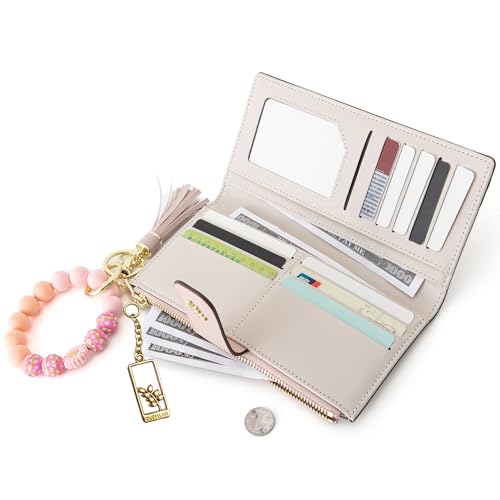Womens Wallet RFID Blocking Slim Thin Floral Pattern | Card Holder Bifold with Coin Zipper Pocket Long Ladies Wallets for Girls Pink - color: Pink