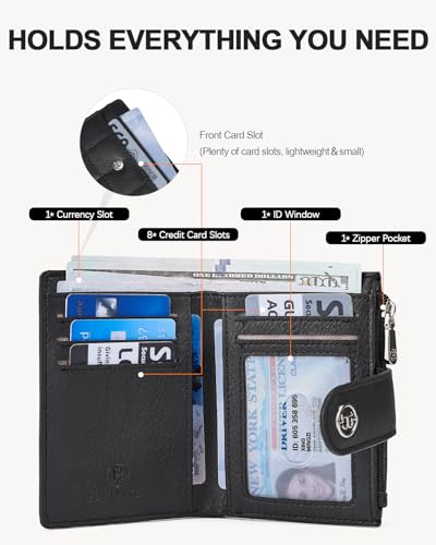 BOSTANTEN Small Wallet for Women RFID Blocking Leather Compact Card Holder | Zipper Coin Pocket, Bifold, Minimalist, Fits Small Purses, Travel, Quilted, Perfect Gifts, Black - color: Black