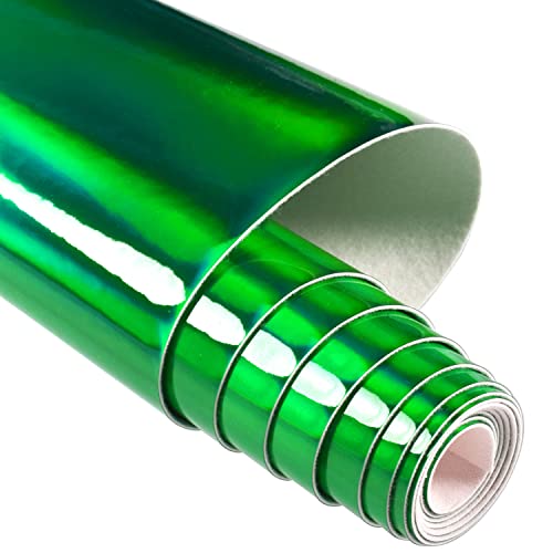 HGUAN Holographic Vinyl Fabric 12"x53"(30cm x 135cm),1roll Faux Leather Sheets are Suitable for Bows,Leather Earrings and Other DIY Craft Items (Green) - color: Green