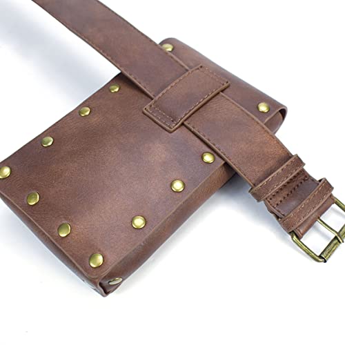 SUMGOGO Retro Belt Pouch Waist Bag Womens Fanny Pack Cellphone Holder Steampunk Medieval Renaissance Purse Costume Accessory - color: Brown