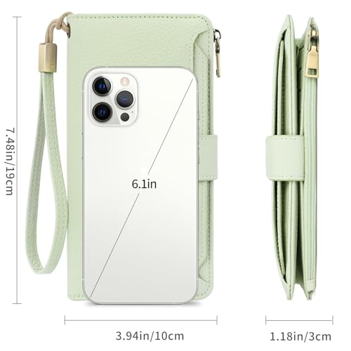 GAEKEAO Women Wallet RFID Blocking Leather Bifold Compact Card Holder Ladies Travel Wallet Purse, Large Capacity Wristlet - color: Z-green