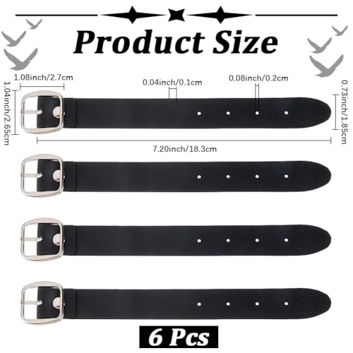 6Pcs 7.2 x 0.7 Inch Adjustable Bicycle Basket Strap Black PU Leather Belt Buckle Extender Adjustable Kilt Skirt Extention Strap with Metal Square Buckle for Coat Jacket Dress Bags DIY Craft